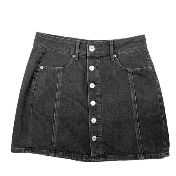 American Eagle Outfitters SIZE 2 Faded Black Denim Button Front Seamed Skirt - Picture 1 of 3
